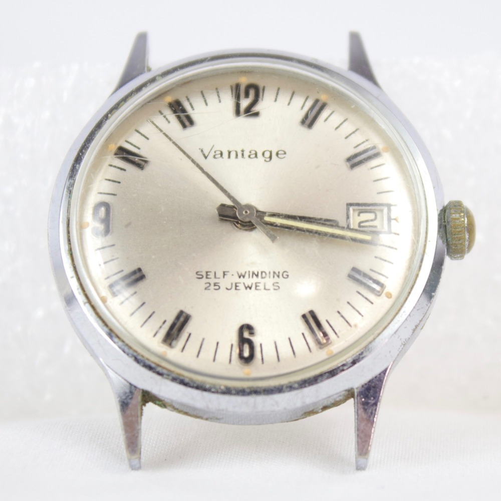 Vintage Vantage 25 Jewels Self-Winding Watch Date Silver Dial Watch Head